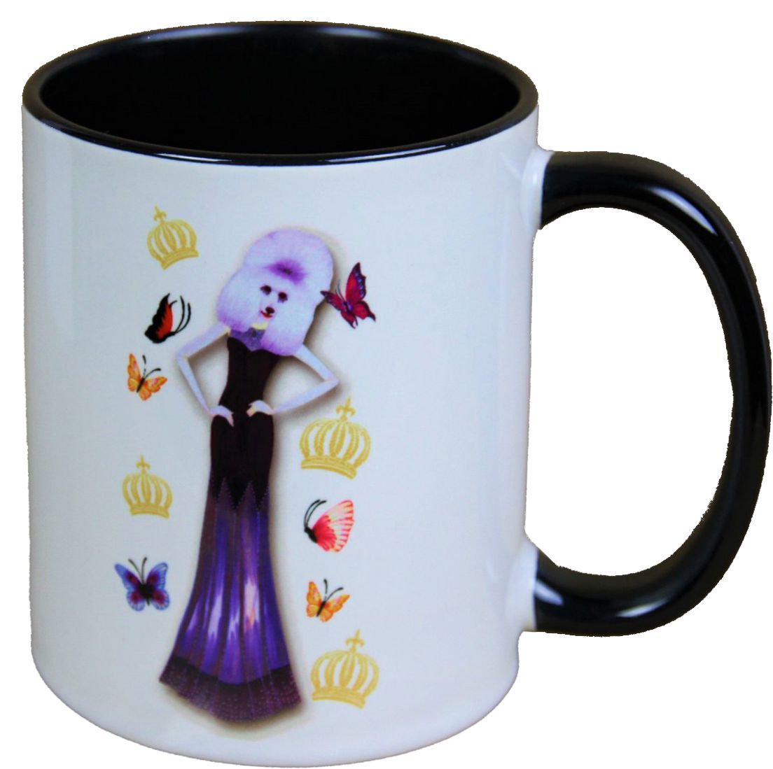 Harald Glööckler Pompöös Tasse Hund mit violettem Abendkleid designed