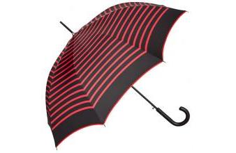 Jean Paul Gaultier Damen Regenschirm im Marine-Look schwarz mit roten Streifen 