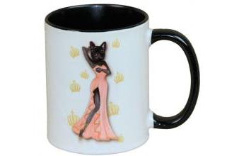 Harald Glööckler Pompöös Tasse Katze mit rosafarbenem Abendkleid - designed by Harald Glööckler