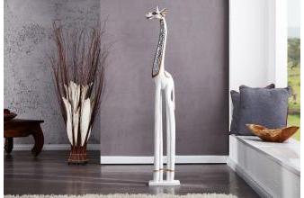 Designer Giraffe Weiß Höhe 120 cm, Breite 10 cm edle Skulptur aus Holz und Spiegelplättchen- Edel & Prunkvoll