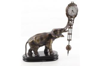 Casa Padrino Luxus Tischuhr Elefant Bronze / Schwarz 24,5 x 14 x H. 28 cm - Bronzefigur mit Uhr