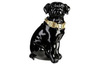 Dekofigur Hund mit Halsband Schwarz glänzend / Gold 16 x 15 x H. 26 cm - Deko Skulptur