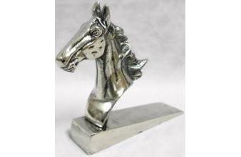 Jugendstil Aluminium Türstopper Pferd Antik Silber 17 x 4,5 x H. 15 cm